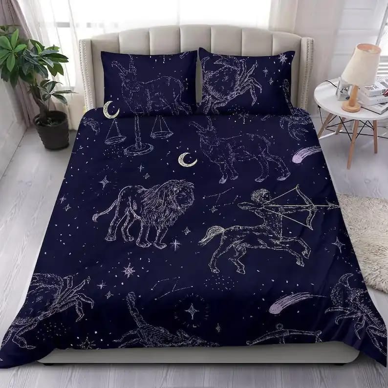Luxurious Zodiac Signs Night Sky Quilt Bedding Sets