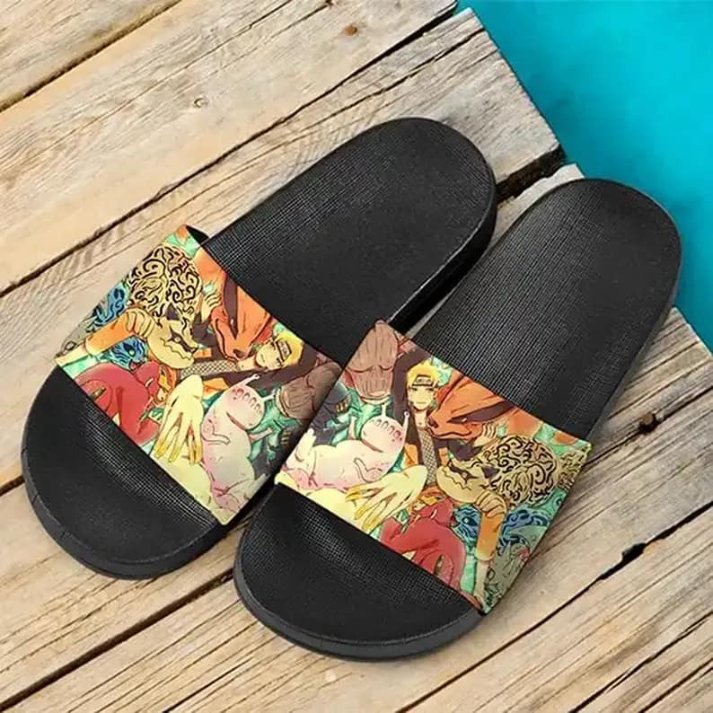 Naruto Chilling With Tailed Beasts Cute Colorful Slide Sandals