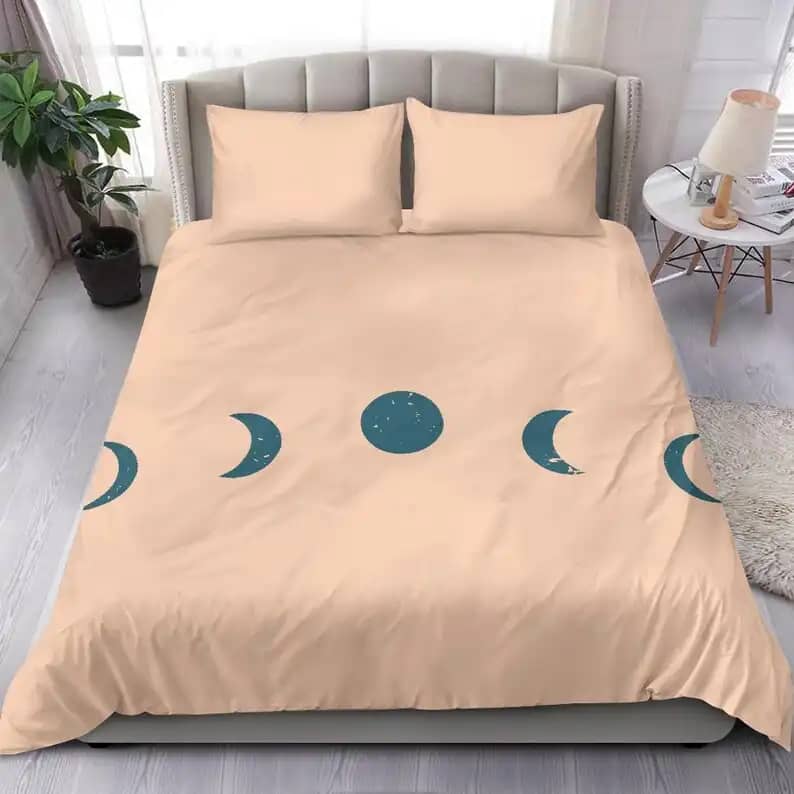 Pink And Blue Contemporary Moon Phase Quilt Bedding Sets