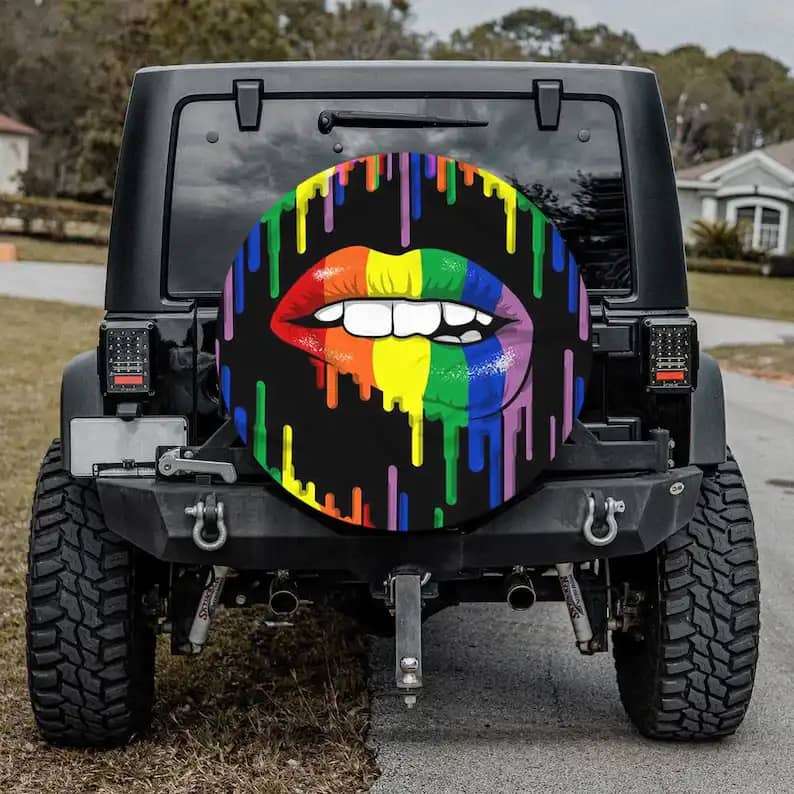 Rainbow Lips Tire Cover