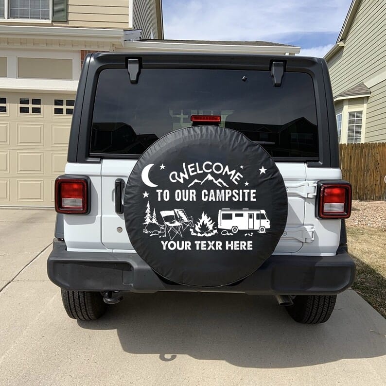 Inktee Store - Welcome To Our Campsite Custom Tire Cover Image