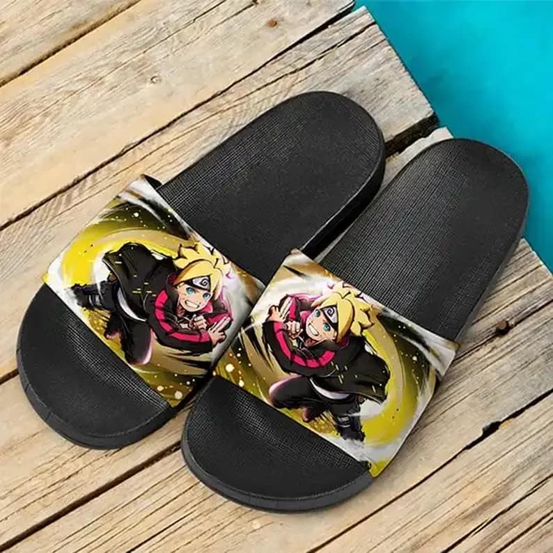 Young Boruto Uzumaki Yellow Artwork Slide Sandals