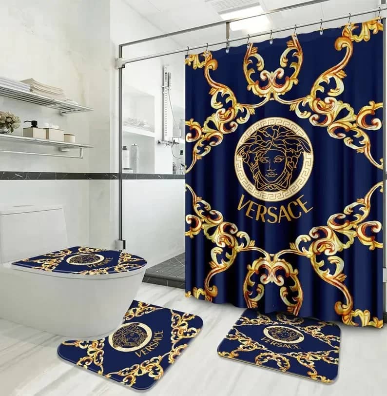 Versace Navy Golden Pattern Logo Limited Luxury Brand Bathroom Sets