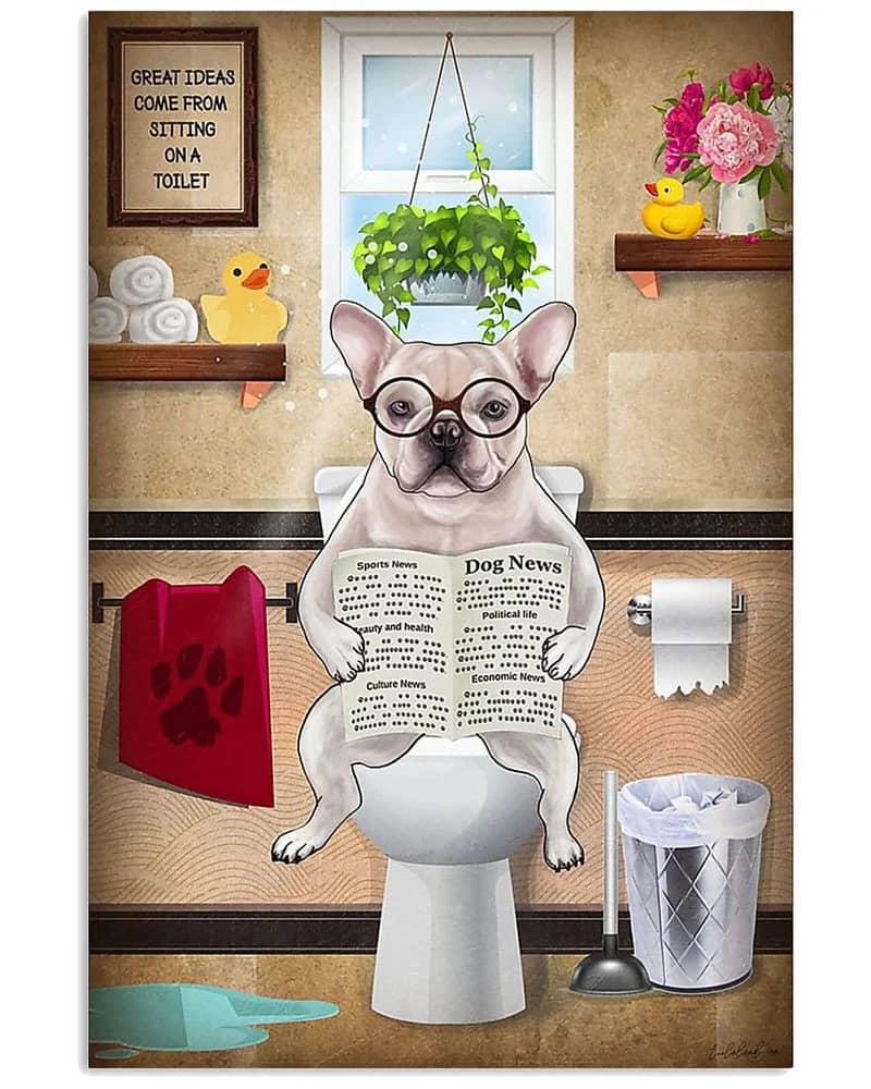 Pug In Bathroom Unframed / Wrapped Canvas Wall Decor Poster