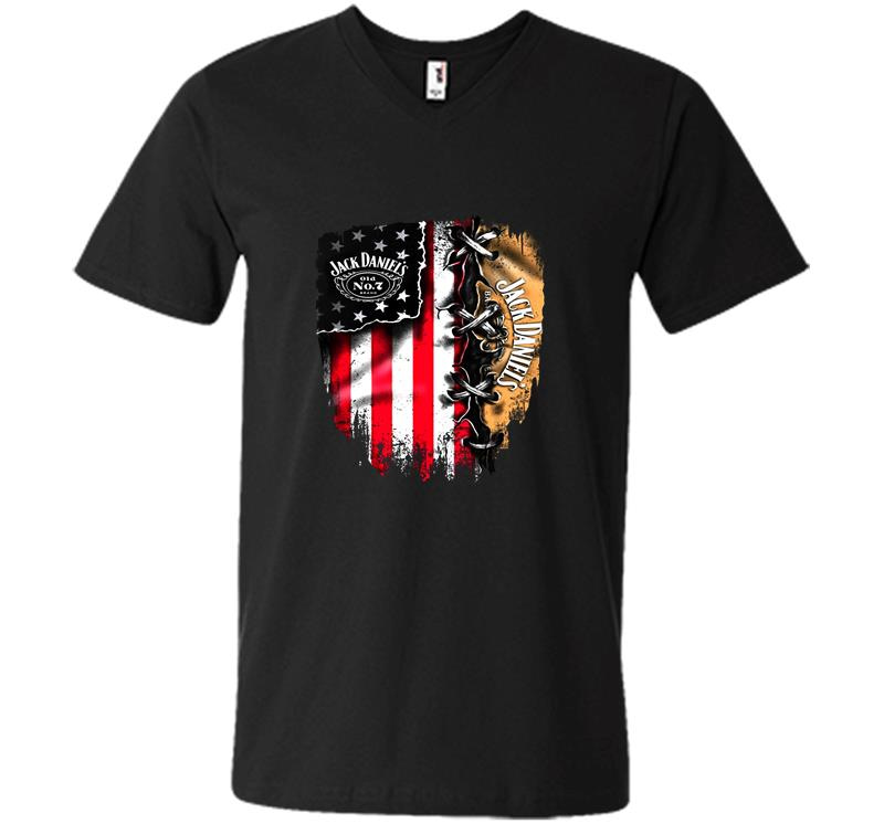 4th Of Independence Day Jack Daniels Whiskey American Flag V-neck T-shirt