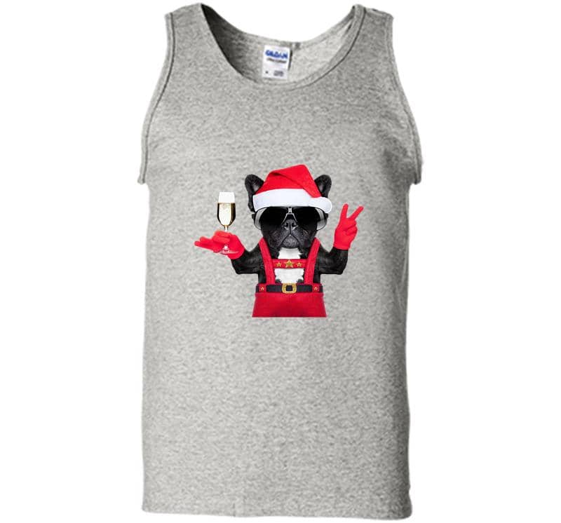 Bulldog Deapool Santa Wine Christmas Mens Tank Top