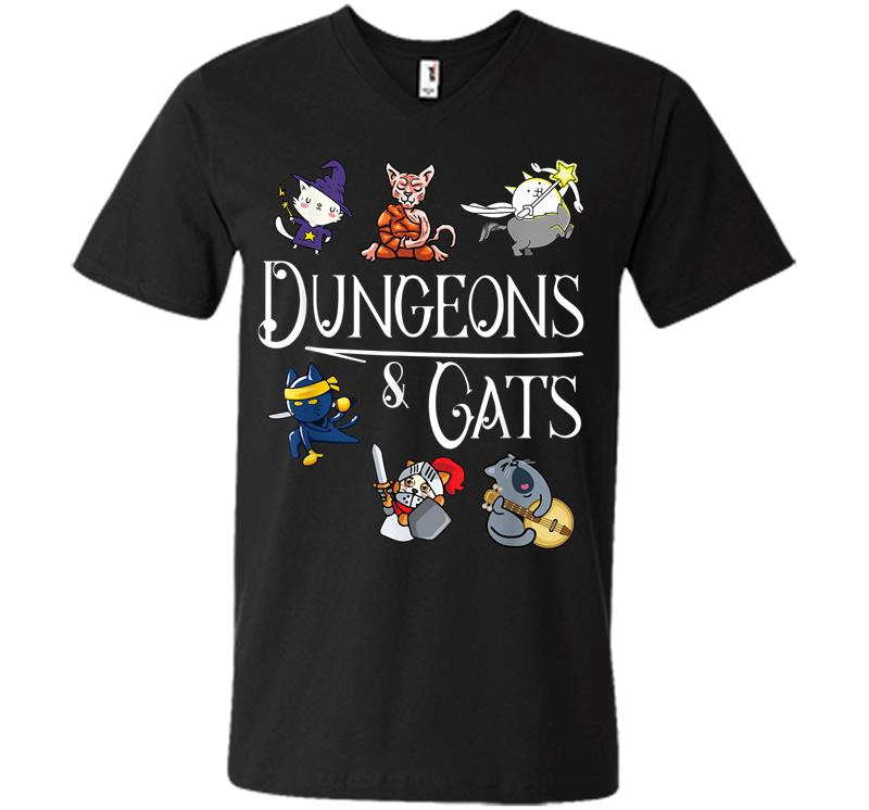 Dungeons And Cats Funny Dragon Cat Kitten Lover Kitty Gift V-neck T-shirt