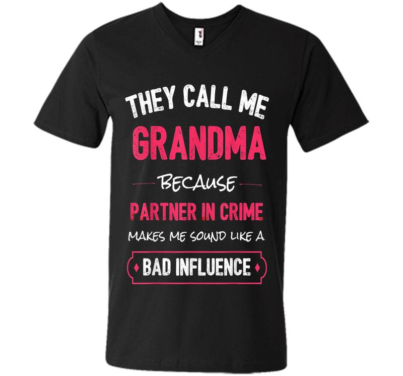 Funny Grandma , Grandma Partner In Crime V-neck T-shirt