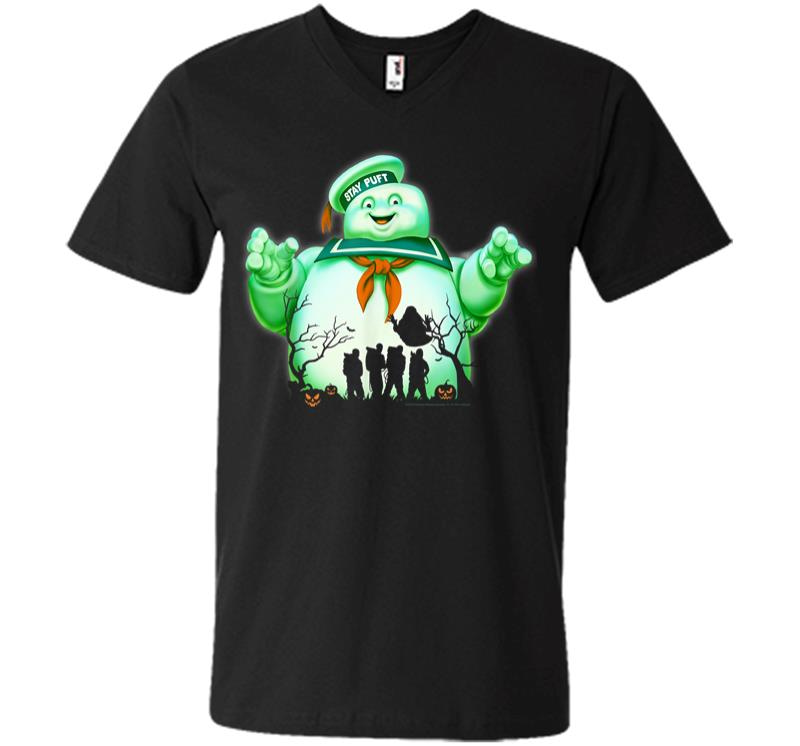 Ghostbusters Marshmallow Man Group Shot Silhouette V-neck T-shirt