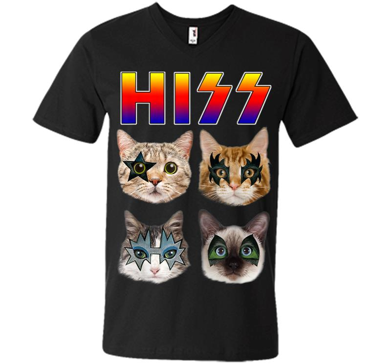 Hiss Funny Cats Kittens Rock Rockin Gift Tee Pun V-neck T-shirt
