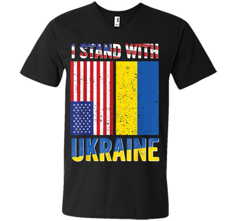 I Stand With Ukraine Support Ukrainian American Usa Flag V-neck T-shirt