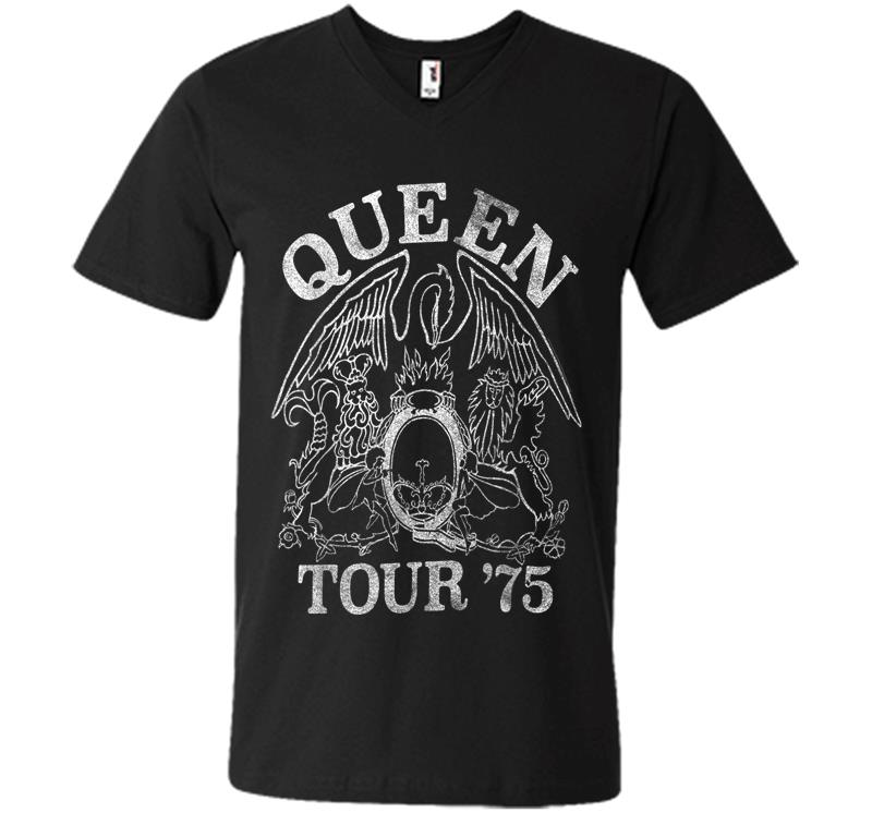Queen Official Tour 75 Crest Logo V-neck T-shirt