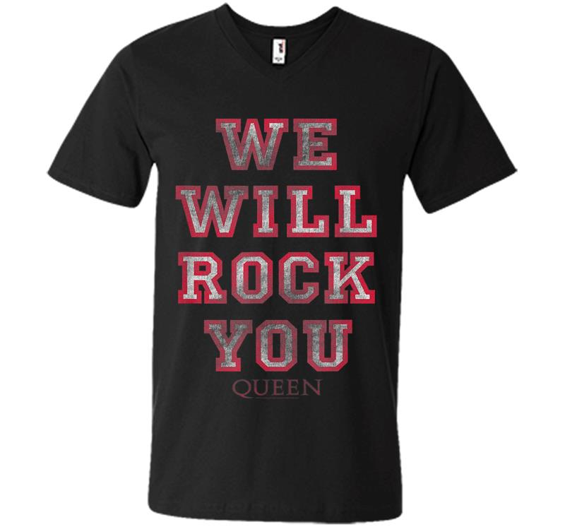 Queen Official We Will Rock You Pink V-neck T-shirt