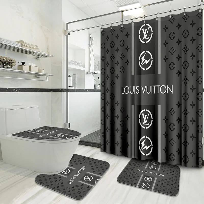 Louis Vuitton Grey Logo Luxury Brand Bathroom Sets