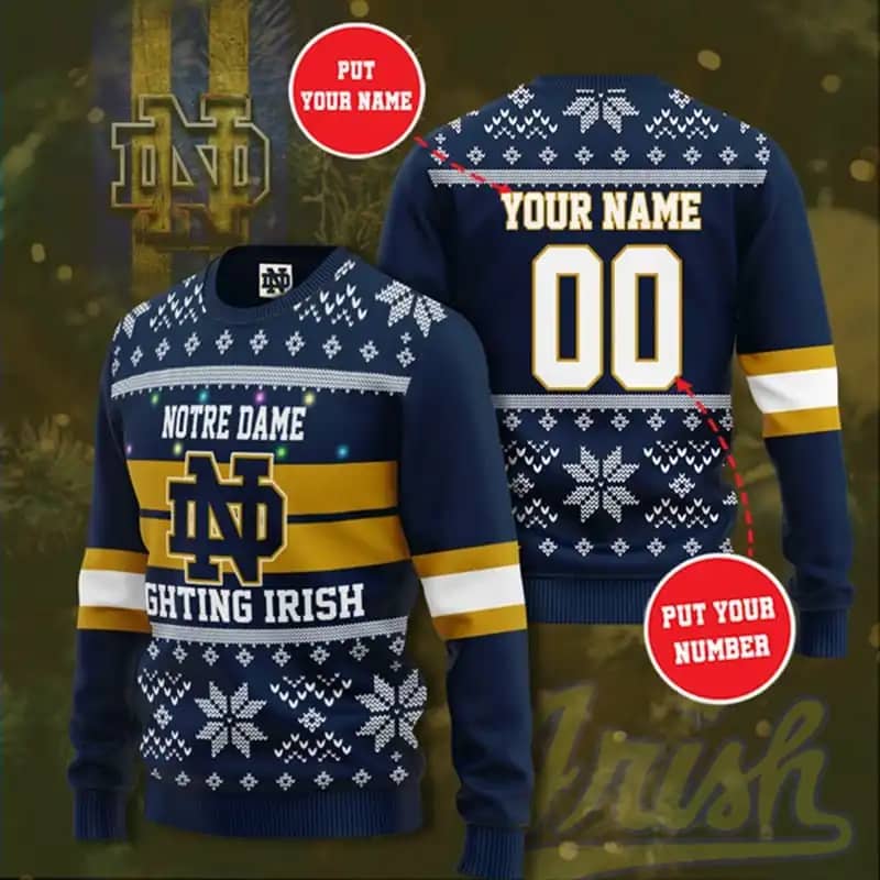 Personalized Notre Dame Fighting Irish Ugly Christmas Sweater