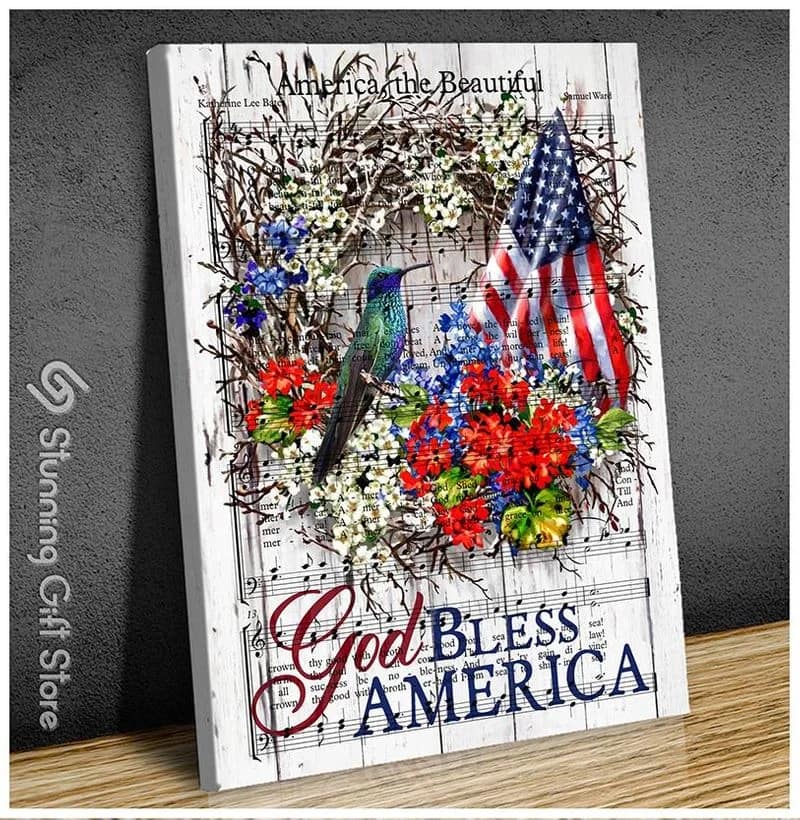 Hummingbird God Bless America Unframed / Wrapped Canvas Wall Decor Poster