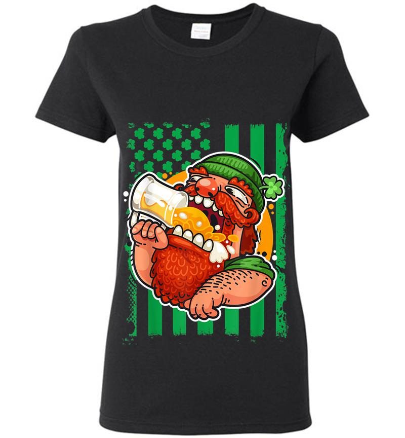 American Flag Drunk Leprechaun St Patricks Day Womens T-Shirt