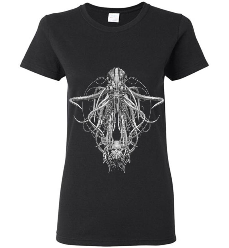 Cthulhu Monster In Black And White Retro Vintage Steampunk Women T-Shirt