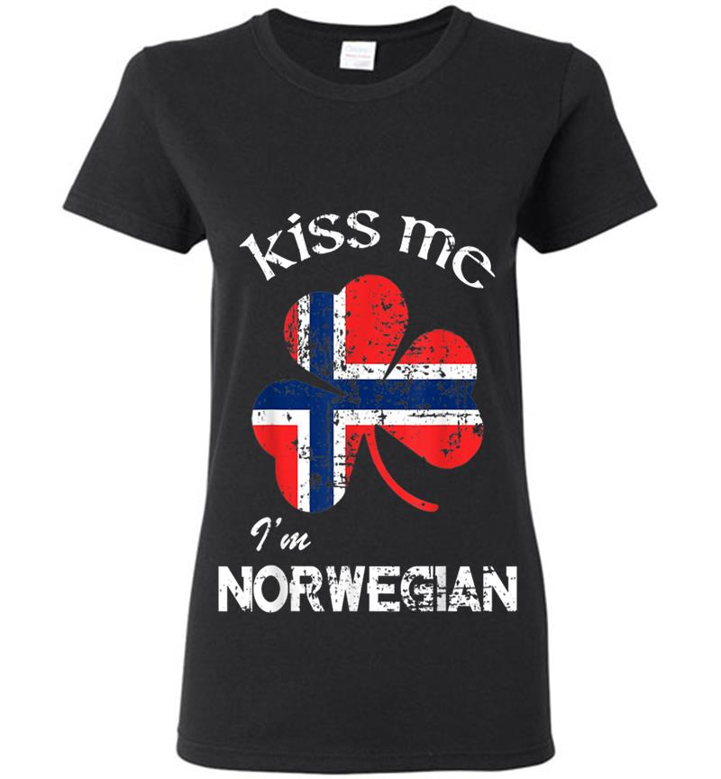 Distress Kiss Me I'M Norwegian St. Patrick'S Day Womens T-Shirt