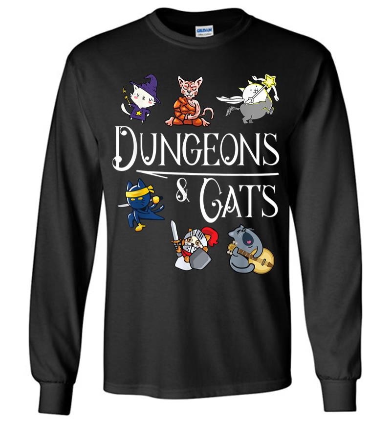 Dungeons And Cats Funny Dragon Cat Kitten Lover Kitty Gift Long Sleeve T-Shirt