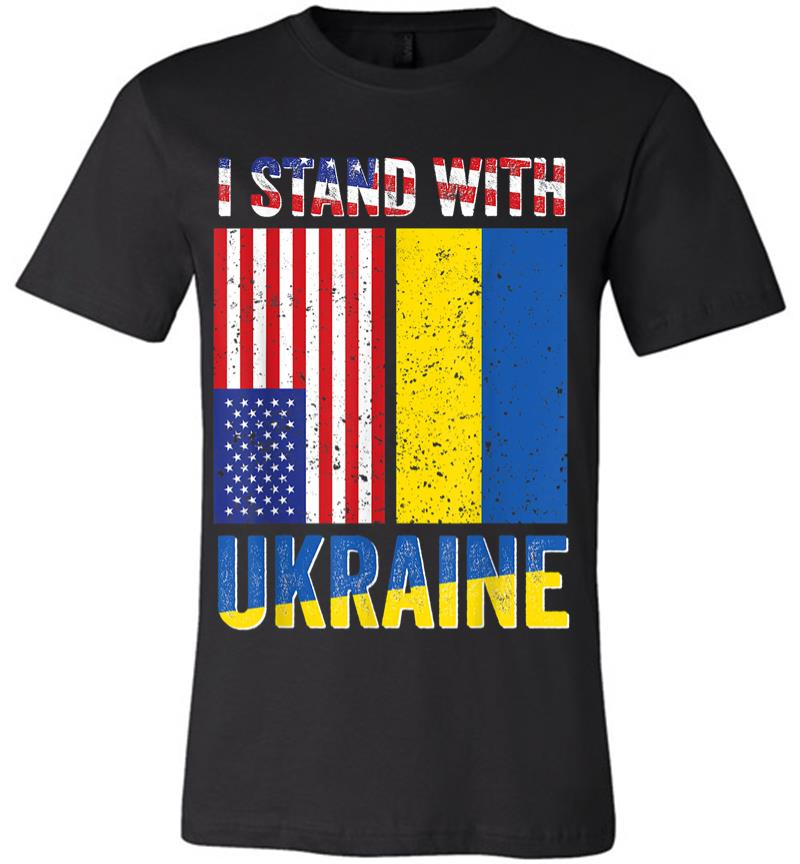 I Stand With Ukraine Support Ukrainian American Usa Flag Premium T-shirt