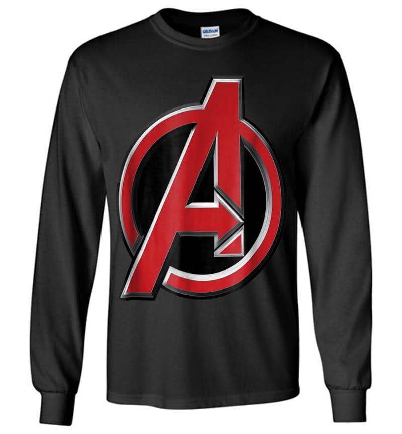 Marvel Avengers Classic Red Beveled Logo Graphic Long Sleeve T-shirt