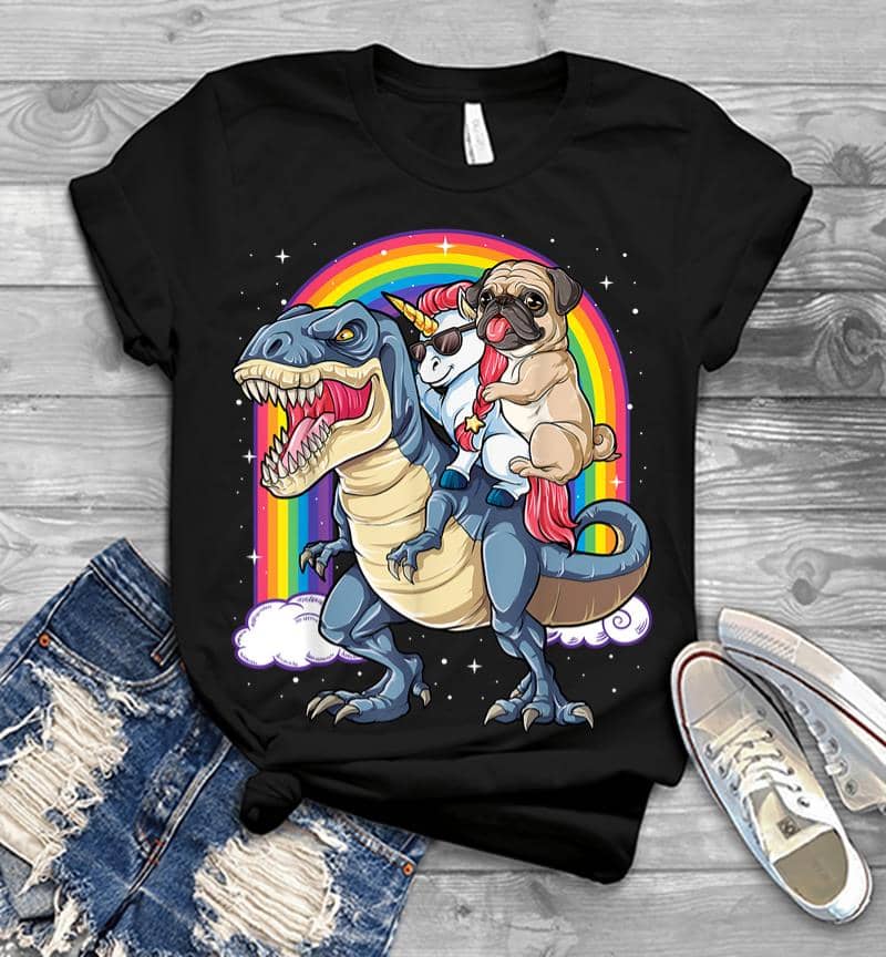 Pug Unicorn Dinosaur T-Rex Kids Girls Women Rainbow Men T-shirt