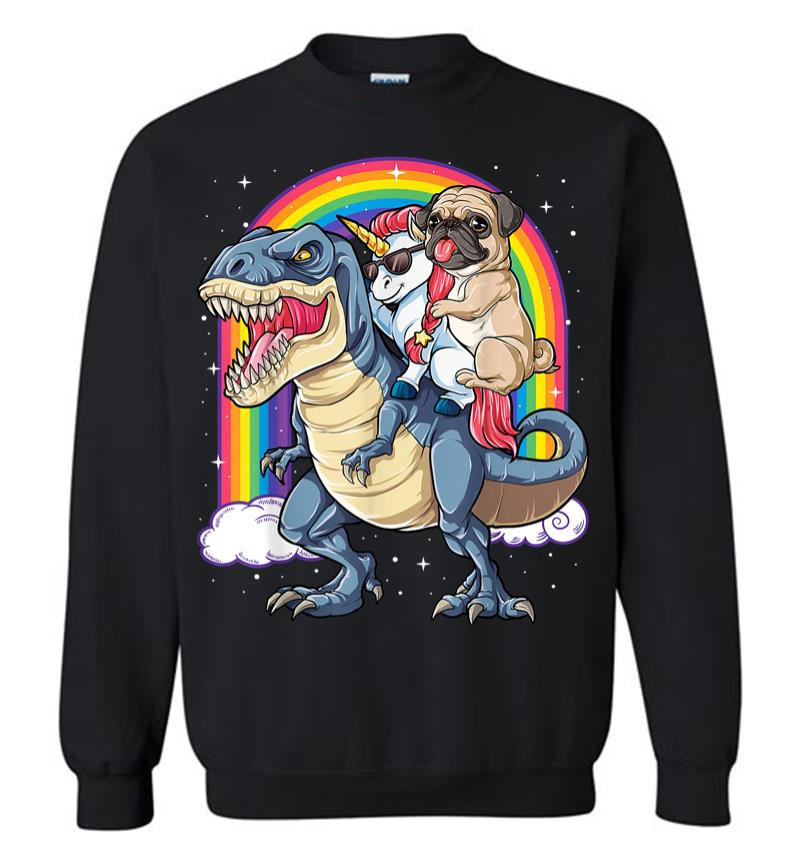Pug Unicorn Dinosaur T-Rex Kids Girls Women Rainbow Sweatshirt