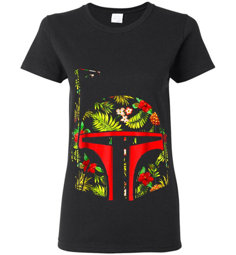 Star Wars Boba Fett Tropical Print Helmet Graphic Womens T-Shirt