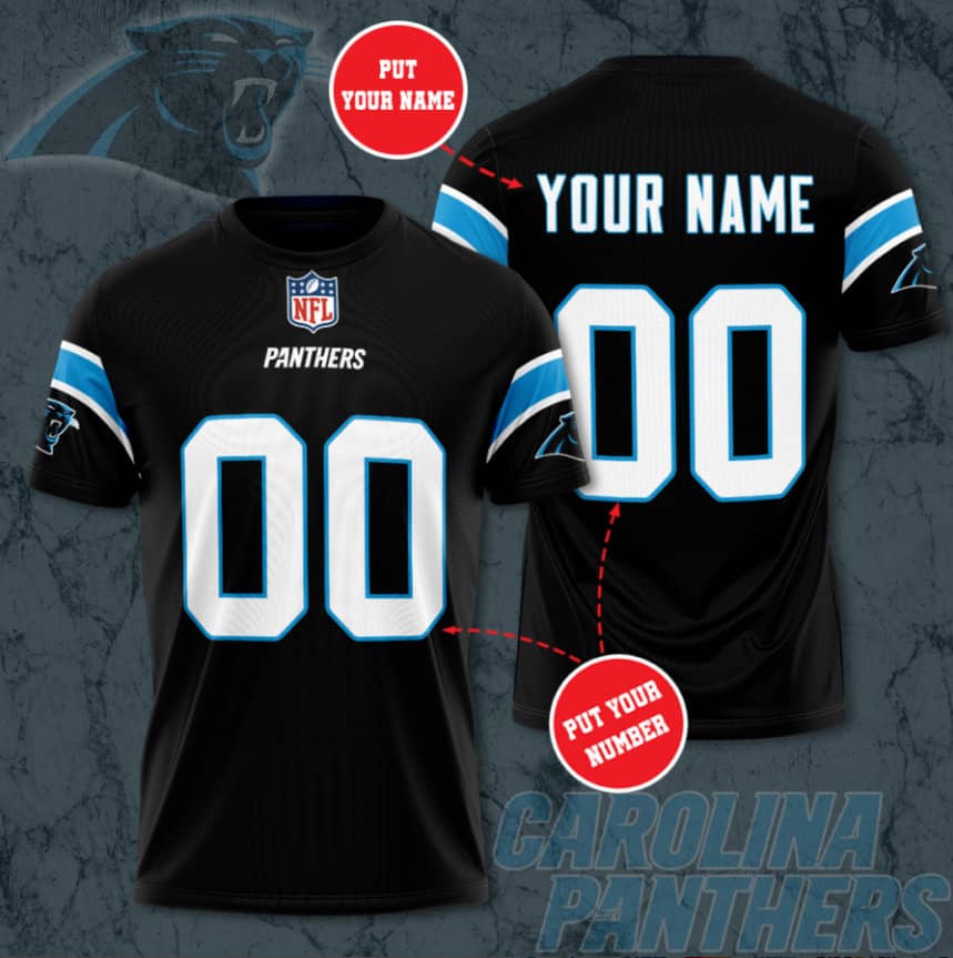 Carolina Panthers Custom Black Jersey Nfl Personalized 3D T-shirts