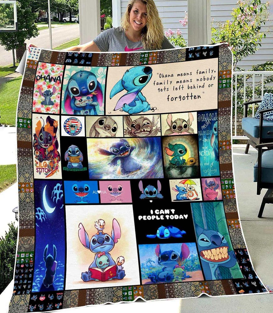 Lilo And Stitch Ohana Means Family Large Velvet Blanket Gift For Fans Cartoon Movie Quilt