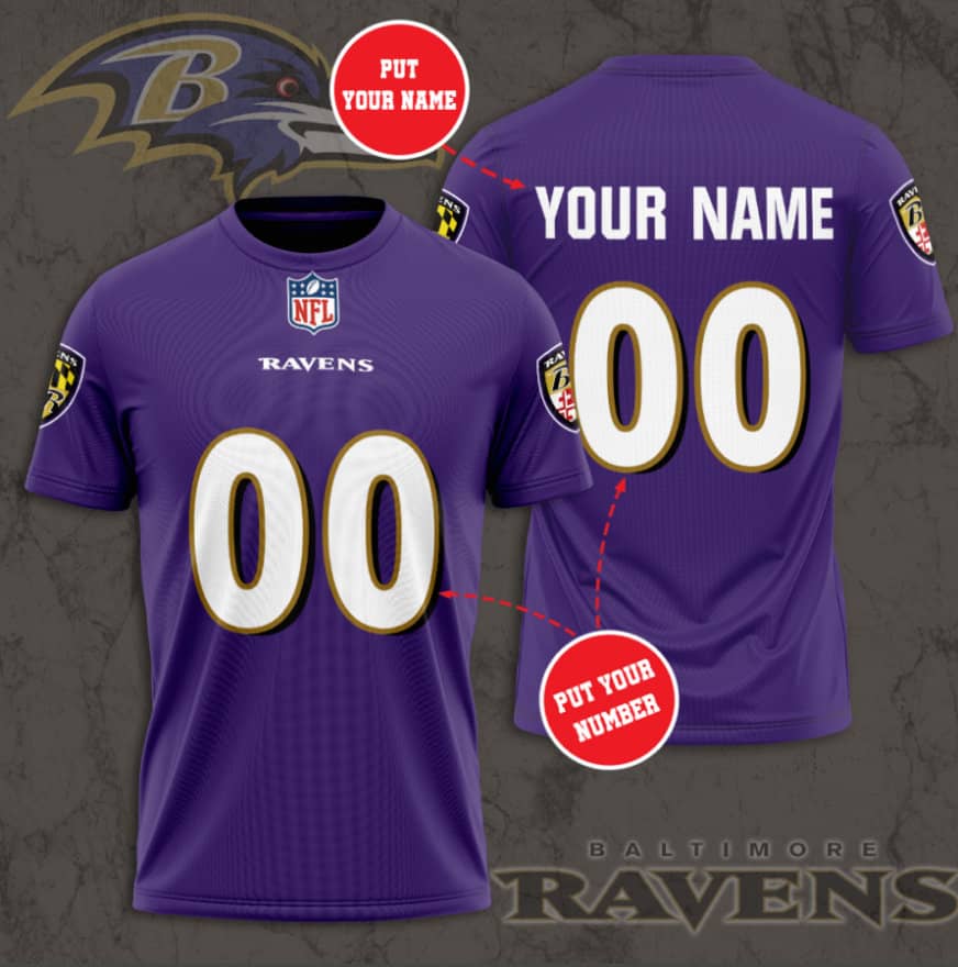 Baltimore Ravens Custom Jersey Nfl Personalized 3D T-shirts