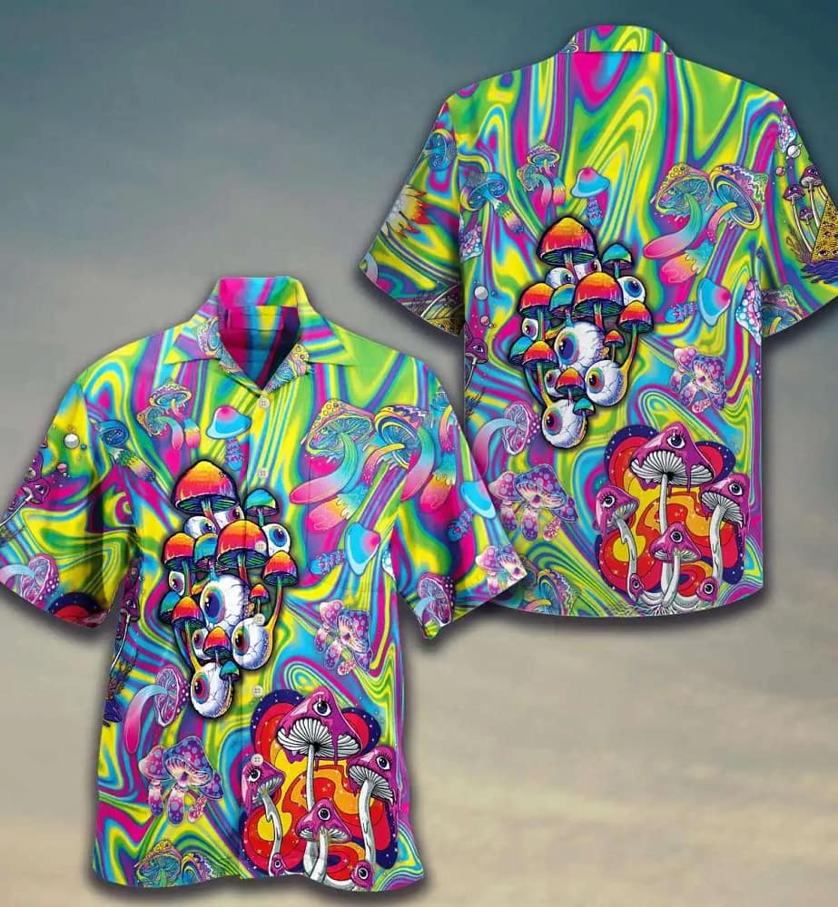 Mushroom Psychedelic Art Magic Trippy Hippie Summer Vacation Hawaiian shirts