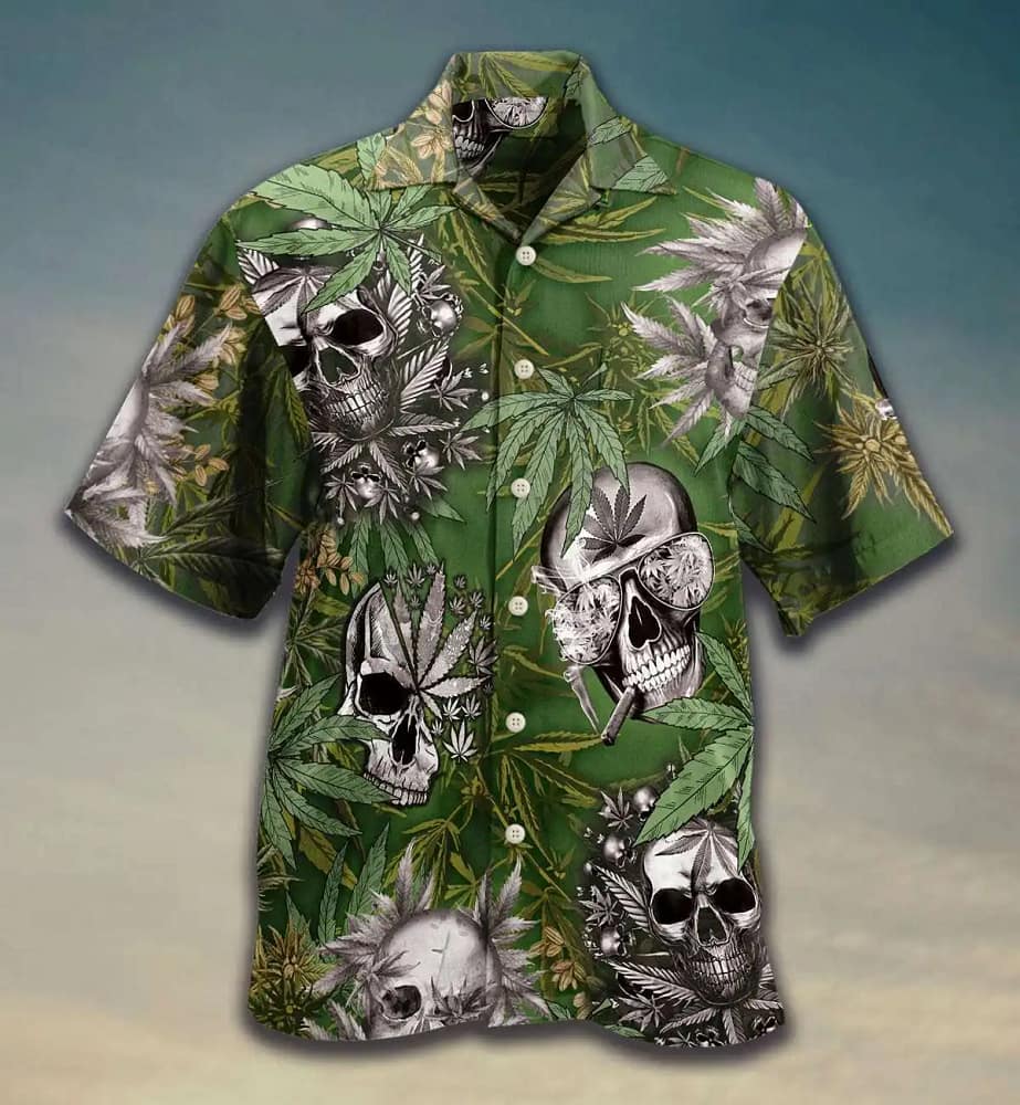 Weed Skull Tropical Pattern Summer Vacation Gift For Mom Dad Birthday Hawaiian shirts