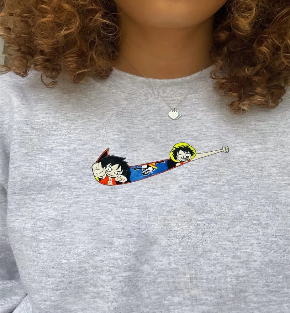 Handmade Nike One Piece Anime Embroidered  Funny Shirt Nike Embroider Inspired Sweater/t-shirt/hoodie Embroidery