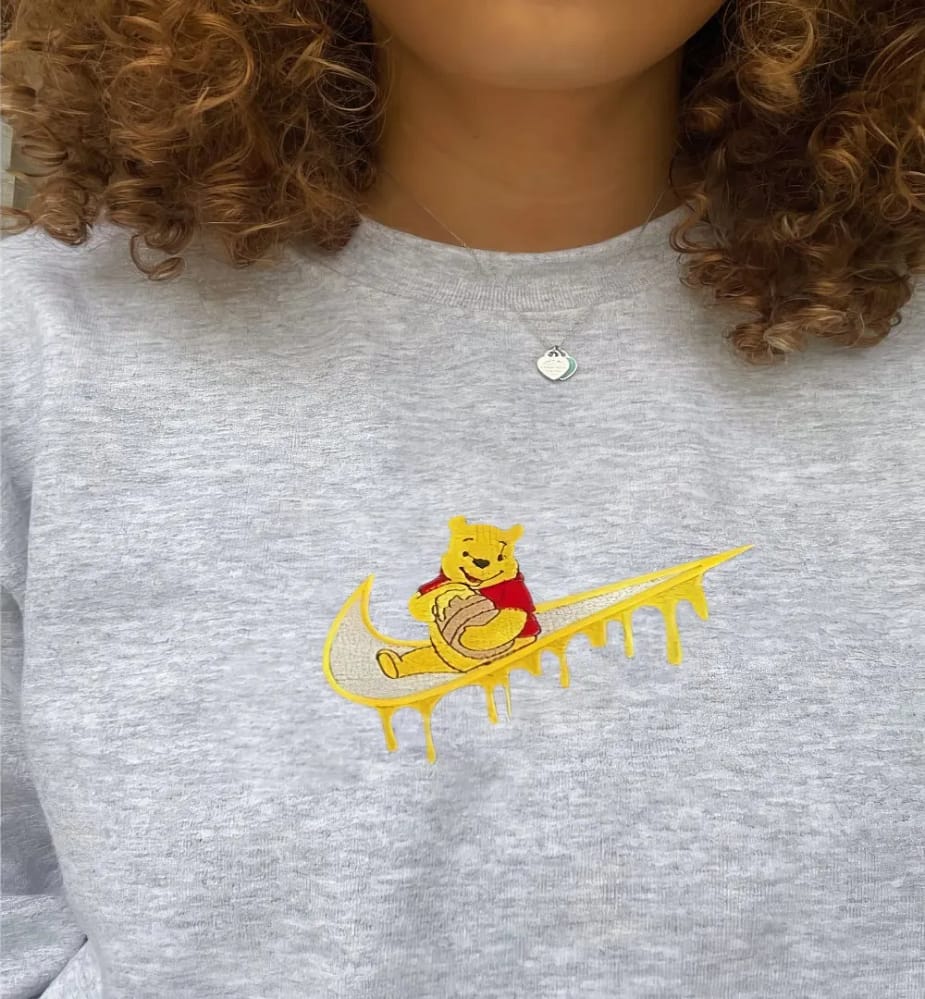 Winnie The Pooh Embroidered Swoosh Sweatshirt/t-shirt/hoodie Embroidery