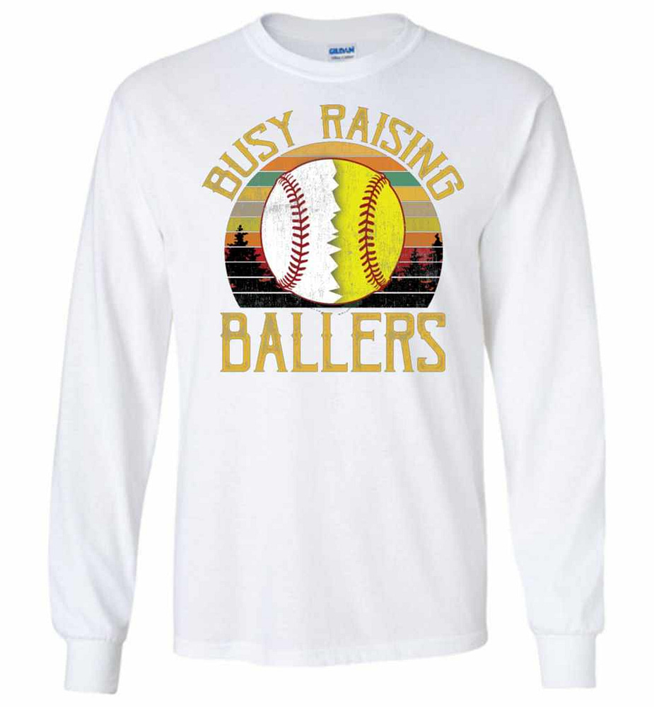 Inktee Store - Baseball Softball Mom Busy Raising Ballers Long Sleeve T-Shirt Image
