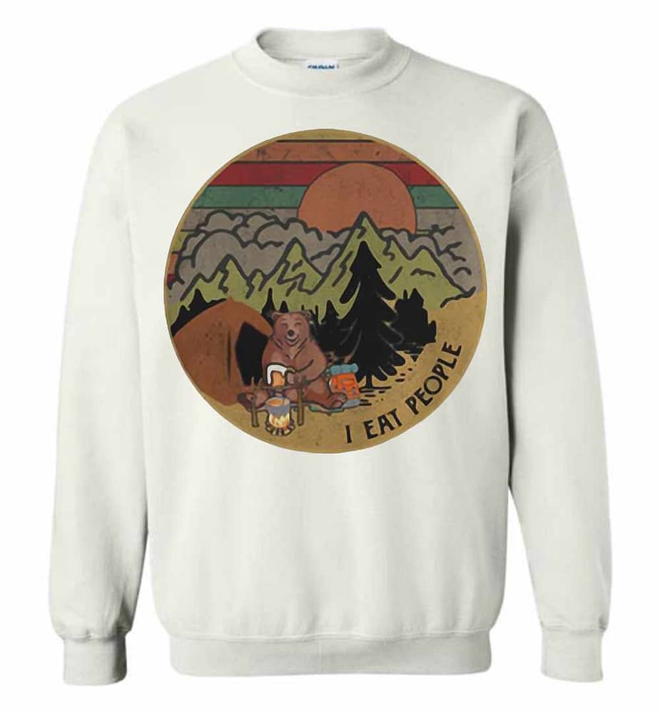 Inktee Store - Bear Camping I Eat People Sunset Retro Sweatshirt Image