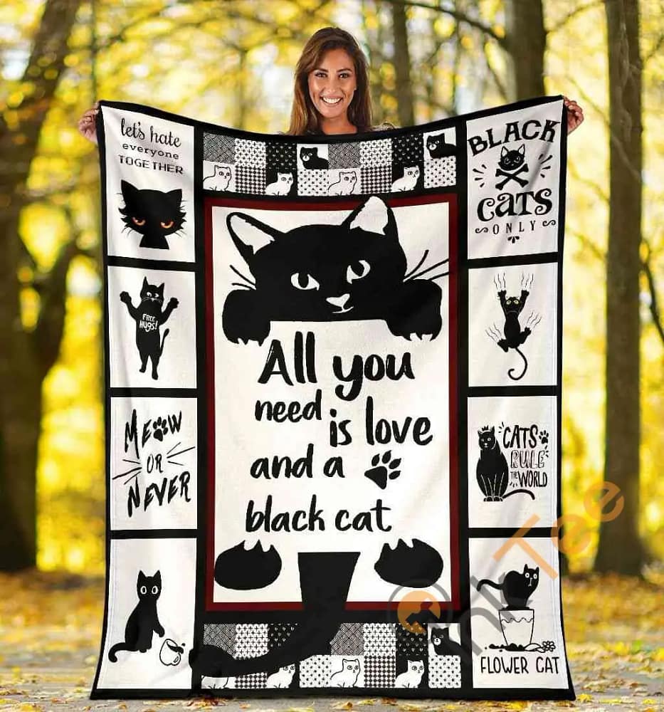 All You Need Is Love And A Black Cat Cute Kitty Cat Lover Gifts Ultra Soft Cozy Plush Fleece Blanket