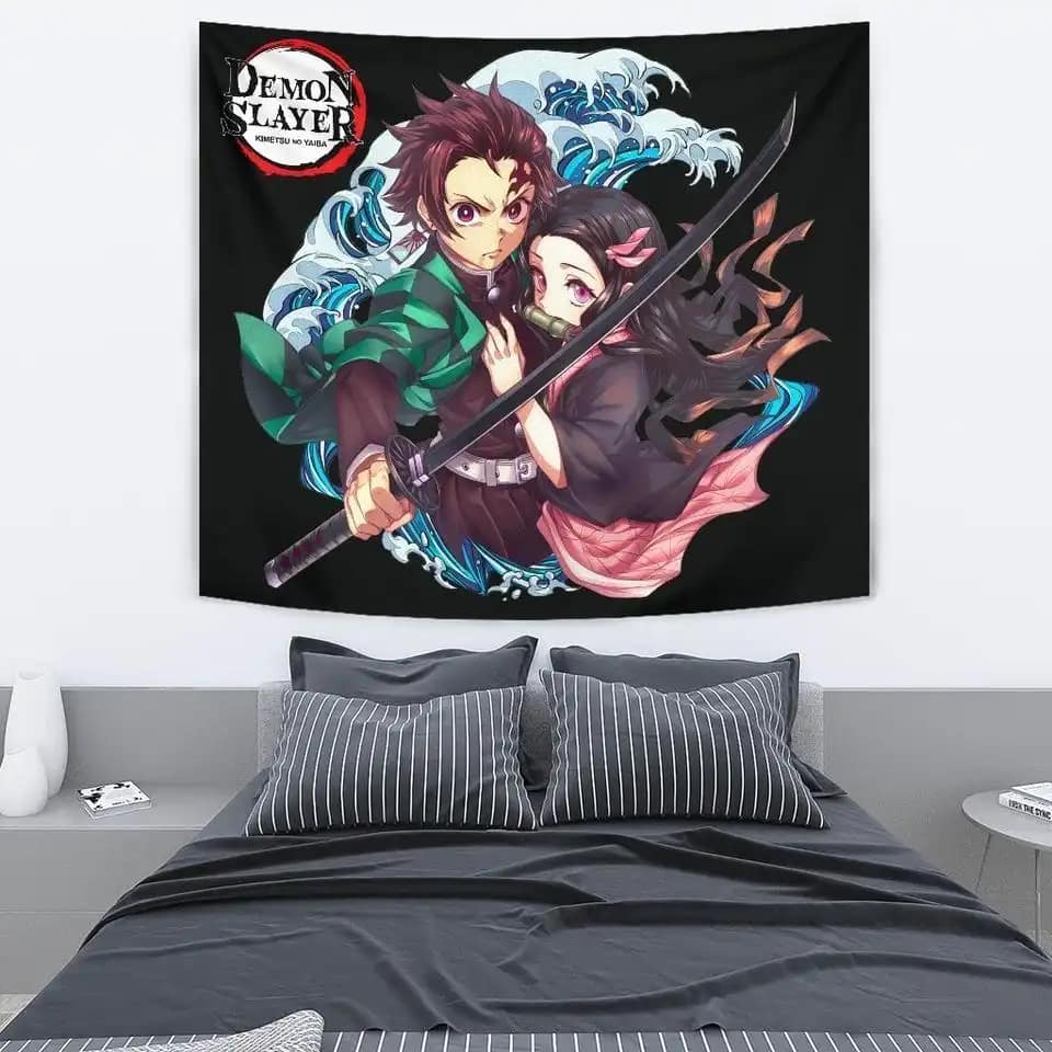 Tanjro And Nezuko Demon Slayer Kimetsu No Yaiba Fan Gift Idea Wall Decor Tapestry