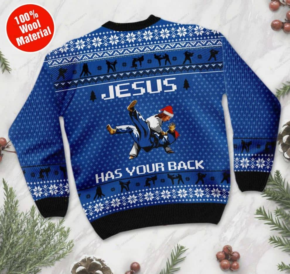 Inktee Store - Jesus Has Your Back Judo Ugly Christmas Sweater Image