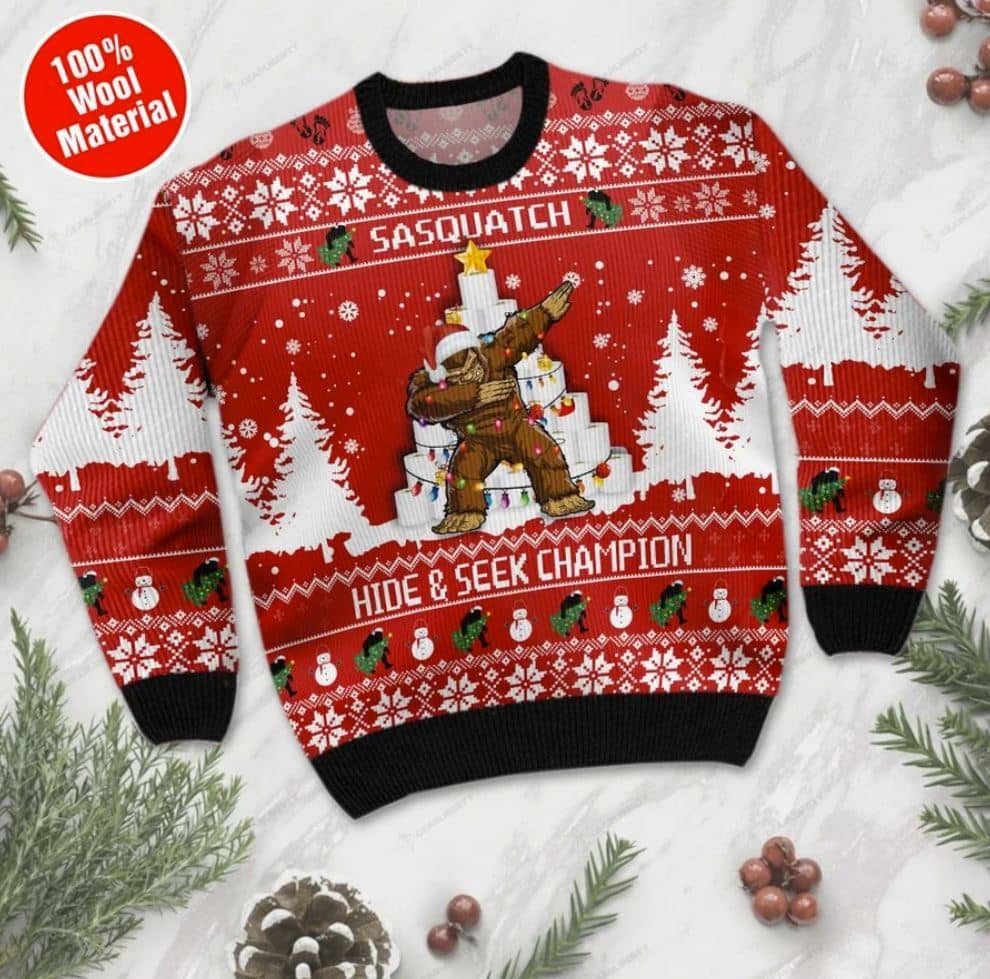 Inktee Store - Bigfoot Hide And Seek Champion Ugly Christmas Sweater Image