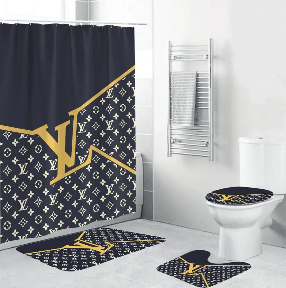 Louis Vuitton Black Yellow Logo Luxury Brand Premium Bathroom Sets