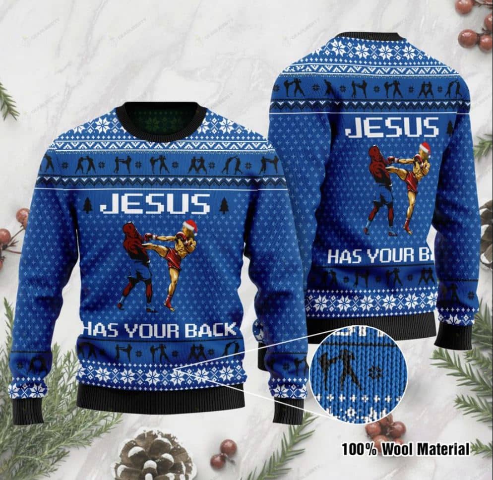 Jesus Has Your Back Muay Thai Ugly Sweater