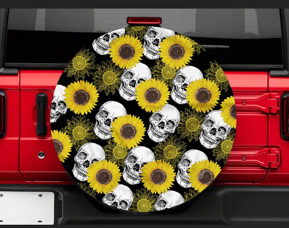 Inktee Store - Sunflower American Flag With Skull Tire Cover Image