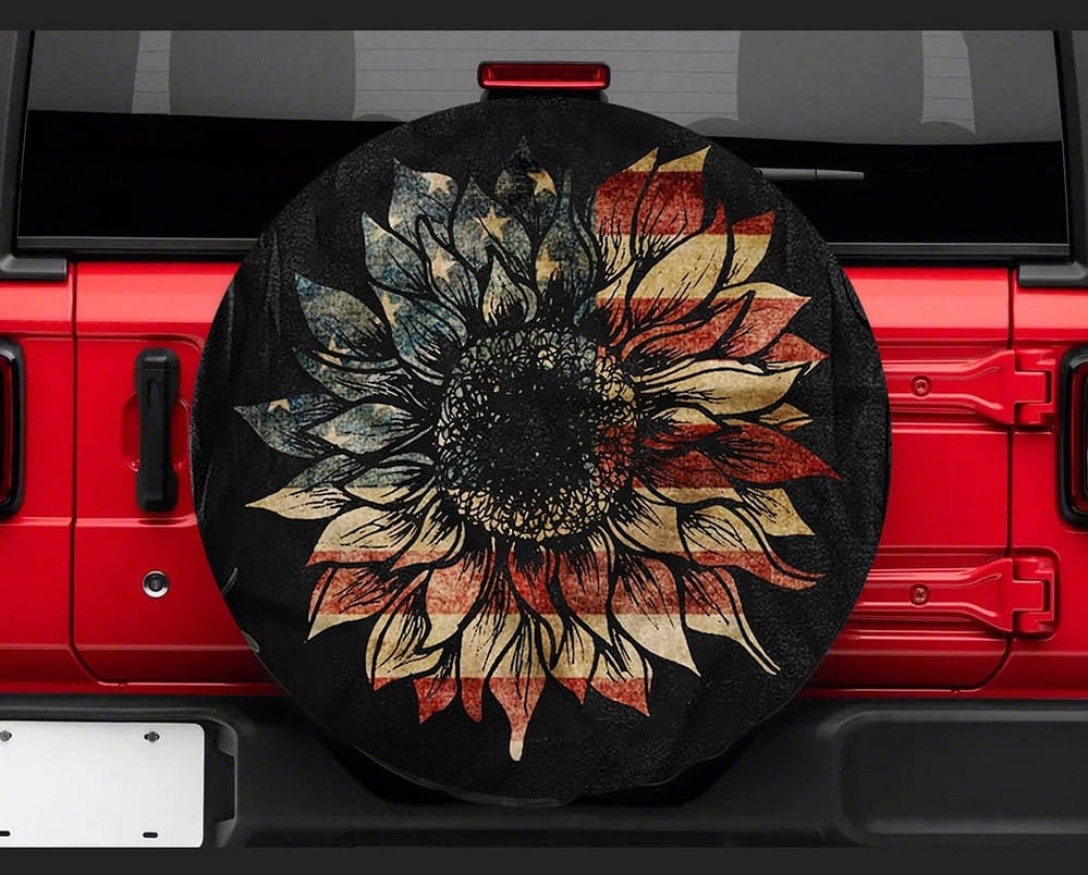 Inktee Store - Sunflower American Flag Hippie Tire Cover Image