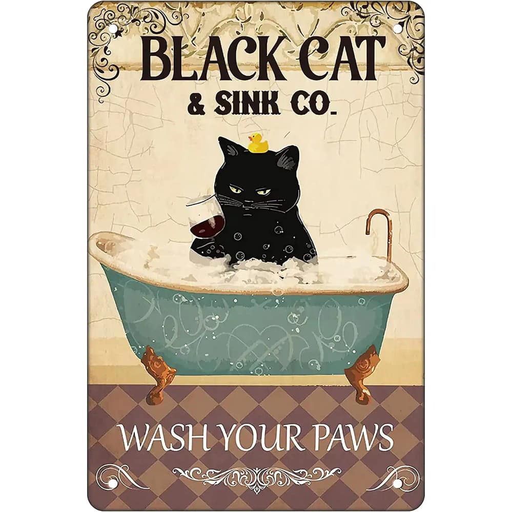 Custom Funny Bathroom Cat Wall Decor Posters Wash Your Paws Metal Sign