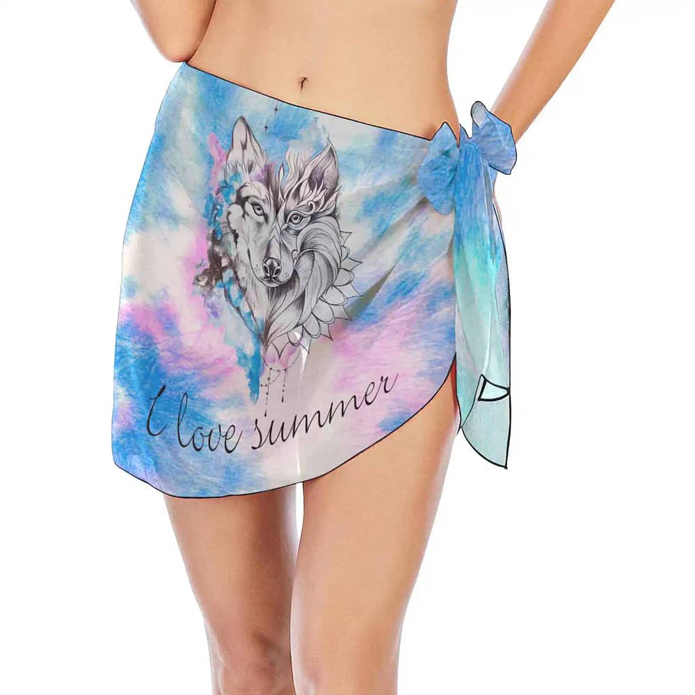 Custom I Love Summer Swimwear Cover Bathing Suit With Space Wolves Art Beach Wrap