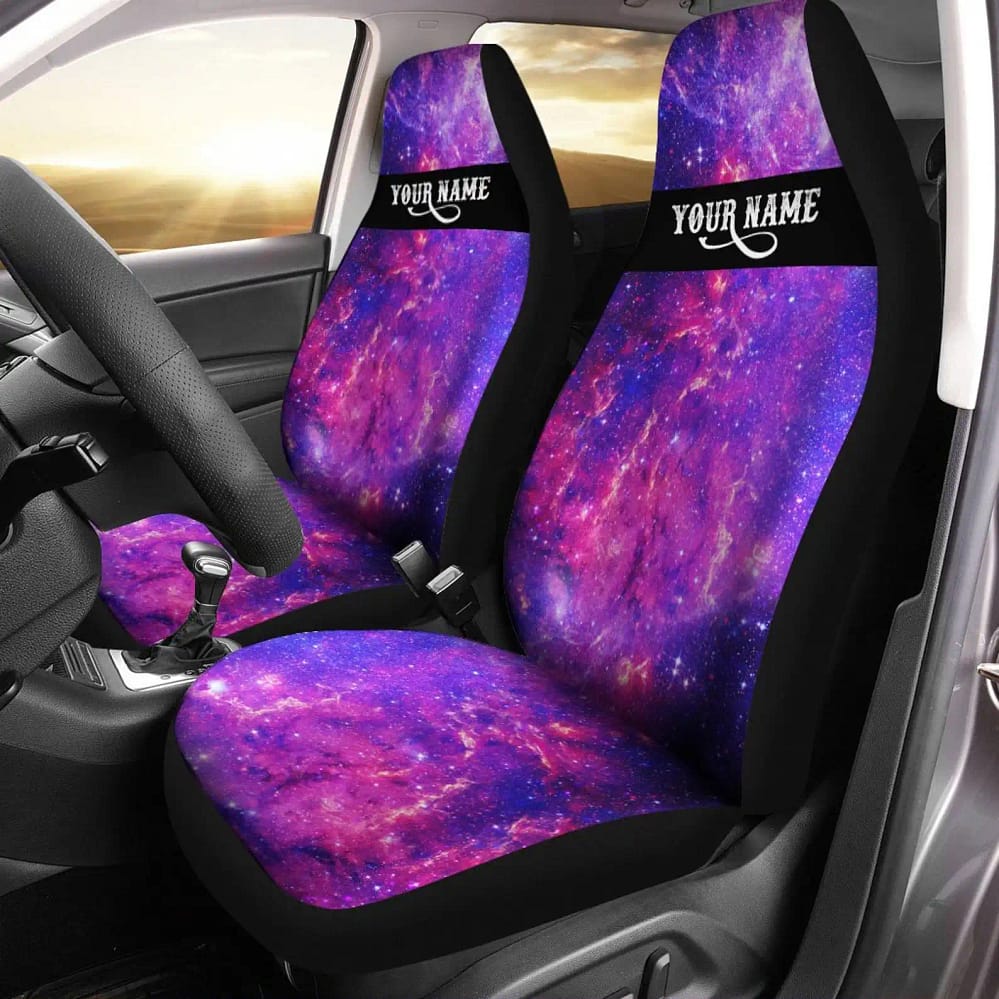Custom Name Pink Purple Outer Space Galaxy Car Seat Covers