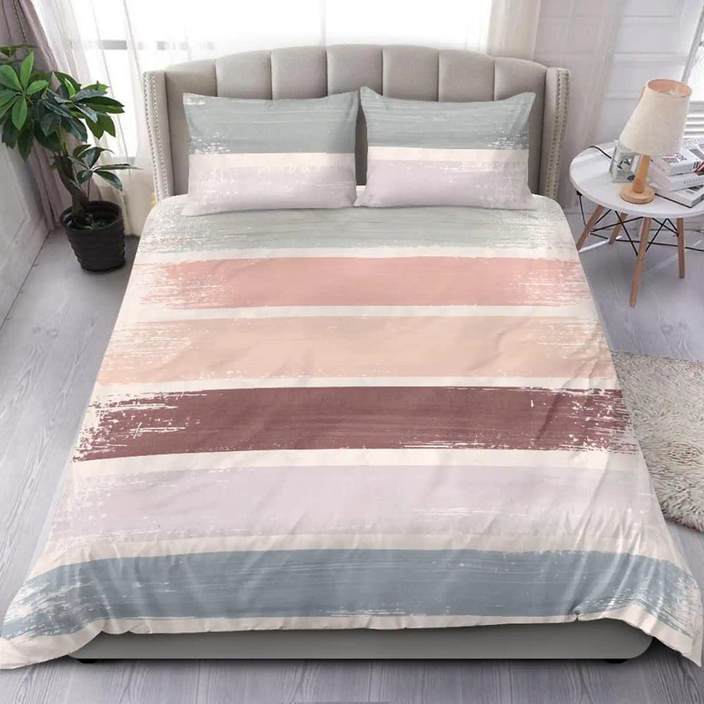Earth Tone Brush Strokes Pastel Color Stripes For A Elegant Artistic Bedroom Decor Quilt Bedding Sets